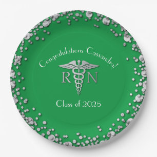 Grünes Silber der Nurse Nursing School Graduation  Pappteller