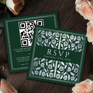 Grünes Silber-Schwert Königliche Hochzeit RSVP QR Begleitkarte