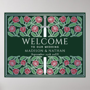 Grünes silbernes florales königliches Hochzeits-Wi Poster