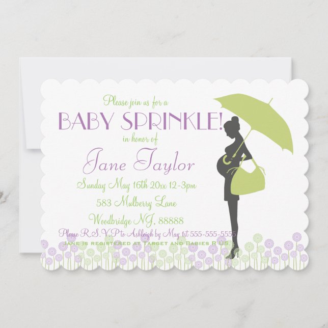 Grünes Silhouette-Baby besprühen Einladung (Vorderseite)