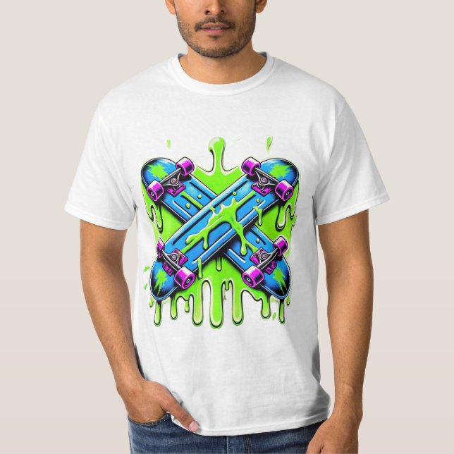 grünes Skateboard T-Shirt (Vorderseite)