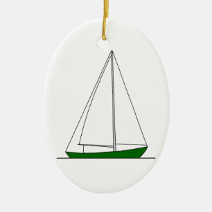 Grünes Sloop Segelboot Keramik Ornament