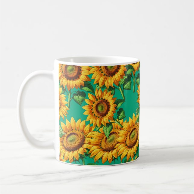 Grünes Sonnenblumenmuster Muster Kaffeetasse (Links)