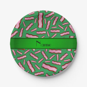 Grünes Speckmuster mit personalisiertem Namen Pappteller