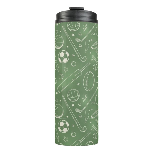 Grünes Sportmuster Thermosbecher (Vorderseite)