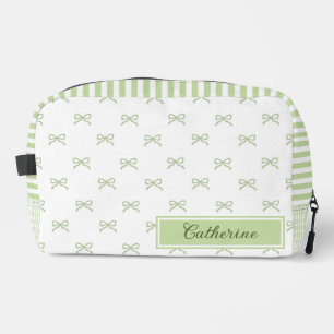 Grünes Streifen-Schleifen-Muster Coquette Kosmetik Waschbeutel