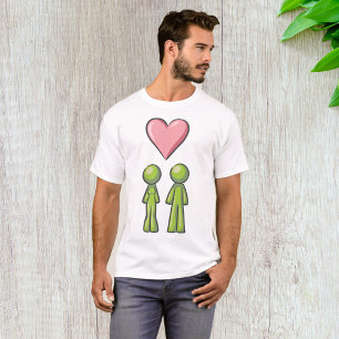 Grünes Strichmännchen-Paar Rosa Herz Liebe T-Shirt