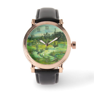 grünes Tal malend Aquarell Armbanduhr