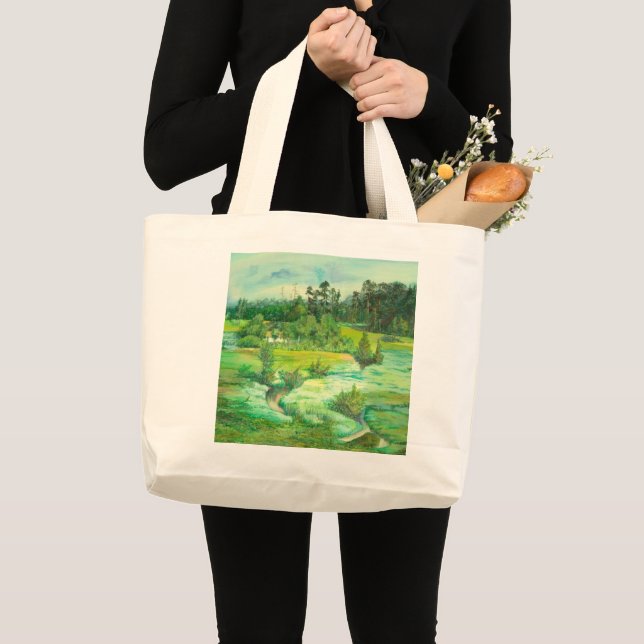 Grünes Tal Watercolor Jumbo Stoffbeutel (Vorderseite (Produkt))
