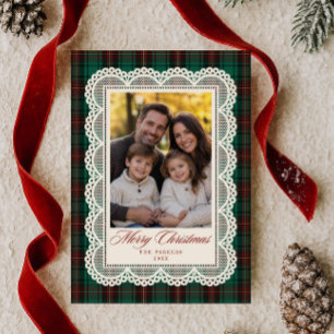 Grünes Tartan-Spitzenrahmen Frohe Weihnachten Foto