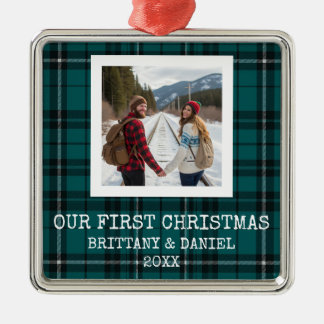 Grünes Tartan Unser erstes Weihnachten Ornament Aus Metall