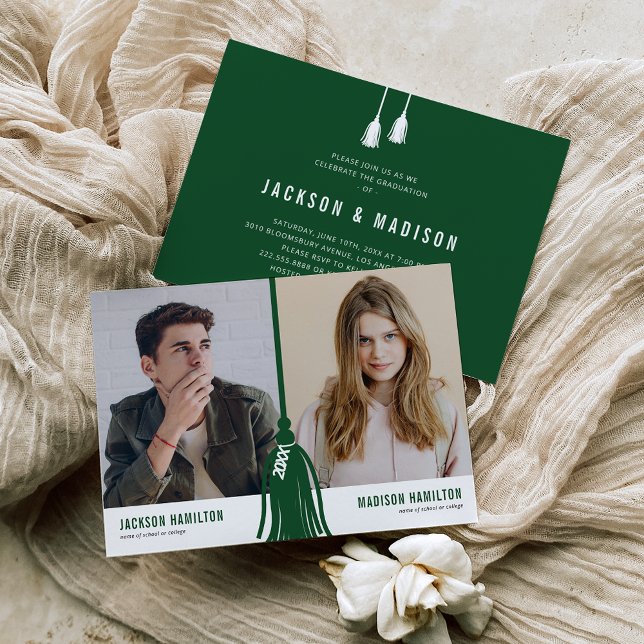 Grünes Tassel-Party für doppelten gemeinsamen Absc Einladung (Von Creator hochgeladen)