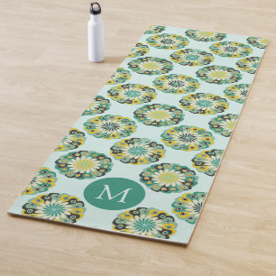 Grünes Teal modernes Blumenmuster Monogramm Yogamatte