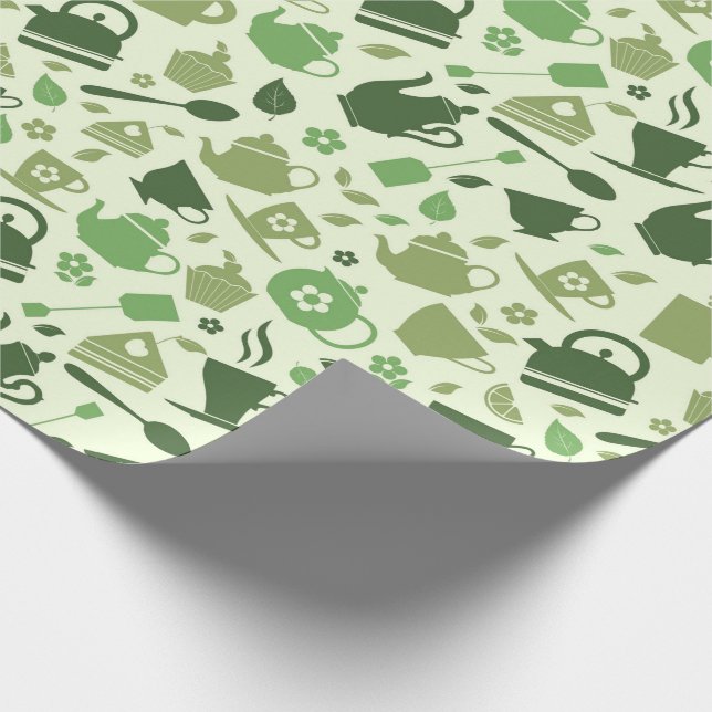 Grünes Teemuster Geschenkpapier (Ecke)