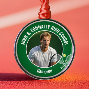 Grünes Tennisspieler-Foto High School Weihnachten Ornament Aus Metall