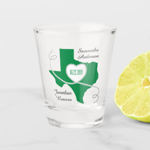 Grünes Texas Curling Ribbon Hochzeitdatum Schnapsglas