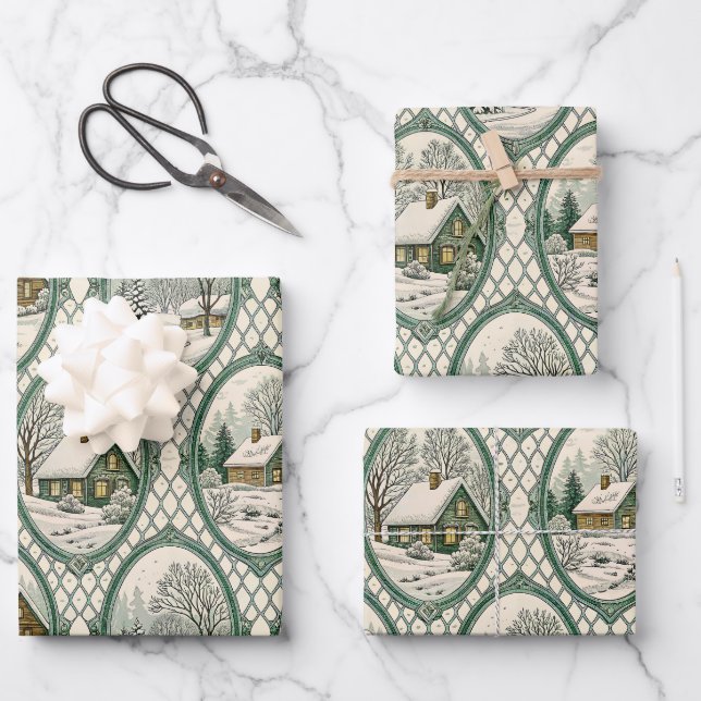 Grünes Toile-Landhaus-Rahmen-Gitter-Muster Geschenkpapier Set (Vorderseite)