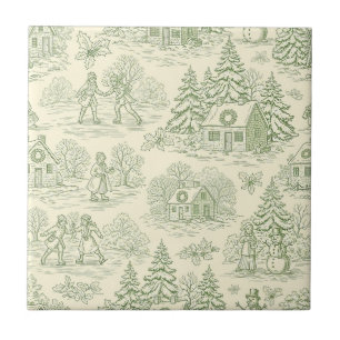 Grünes Toile-Muster eines Weihnachtsdorfes im Vint Fliese