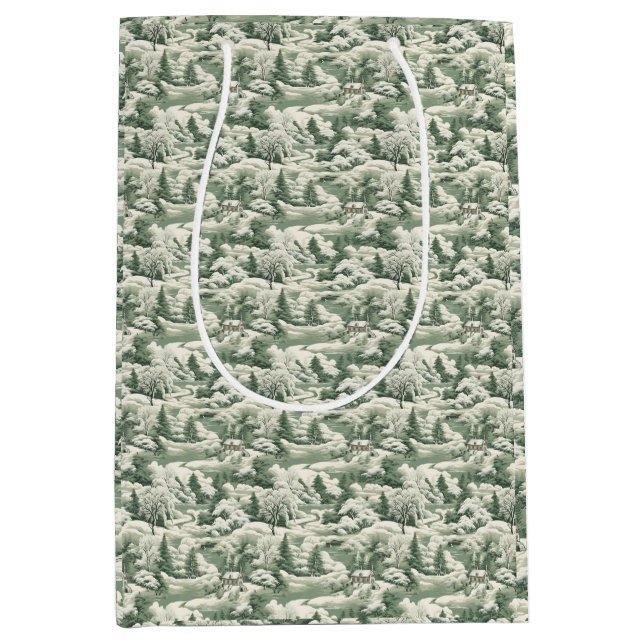 Grünes Toile Snowy Landschaft Mittlere Geschenktüte (Vorderseite)