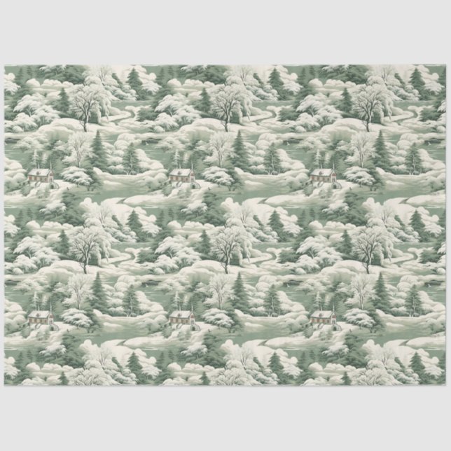 Grünes Toile Snowy Landschaft Seidenpapier (Vorderseite)