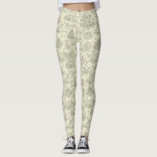 Grünes Toile-Wald-Reh-Weihnachtsmuster (2) Leggings