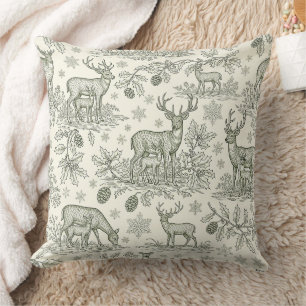 Grünes Toile-Wald-Reh-Weihnachtsmuster (3) Kissen