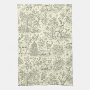 Grünes Toile-Waldhirsch-Weihnachtsmuster (2) Geschirrtuch