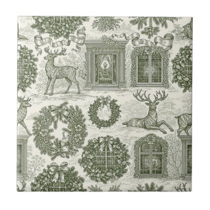 Grünes Toile-Waldhirsch-Weihnachtsmuster Fliese