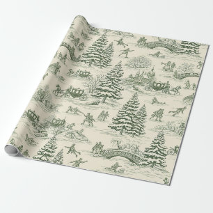 Grünes Toile-Weihnachtsschlitten-Fahrt-Muster (3) Geschenkpapier