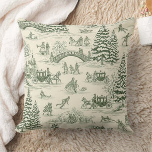 Grünes Toile-Weihnachtsschlitten-Fahrt-Muster (3) Kissen