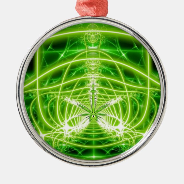 Grünes Topf-Blatt-Fraktal Silbernes Ornament (Vorne)