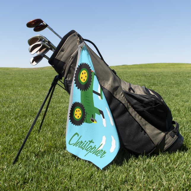 Grünes Traktor-Design personalisiert Golfhandtuch (Gras)