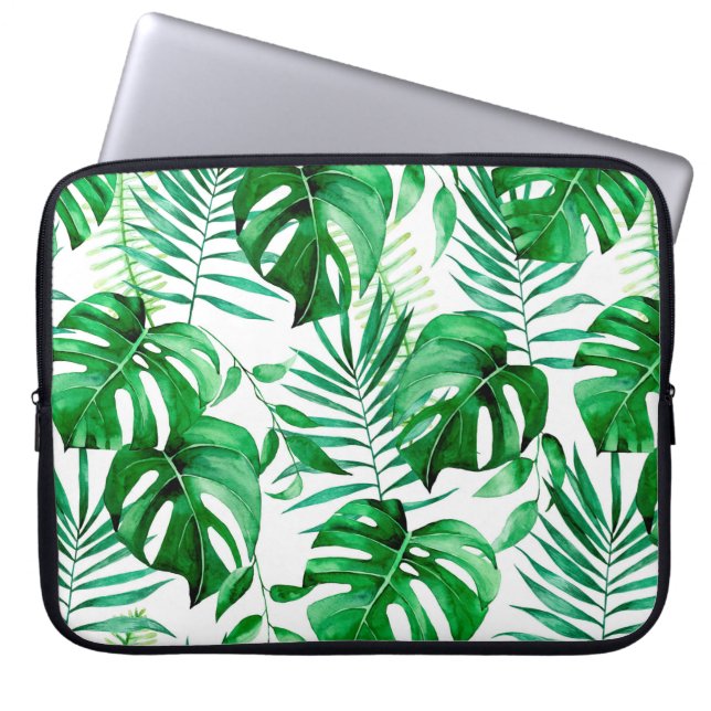 Grünes tropisches Blätter Laptopschutzhülle (Vorderseite)