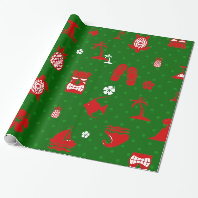 grünes tropisches Weihnachten Tiki Retro Geschenkpapier (Ungerollt)