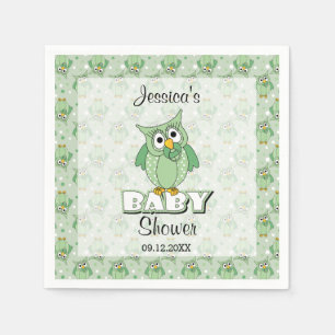 Grünes Tupfen-Eulen-Babyparty-Thema Serviette