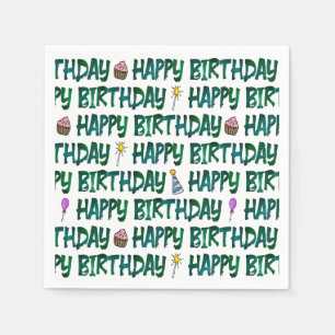 Grünes typografisches Happy Birthday-Muster Serviette