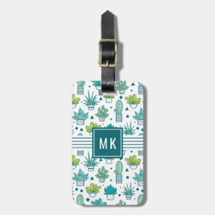 Grünes u. blaues Aquarellsucculent-Muster Gepäckanhänger