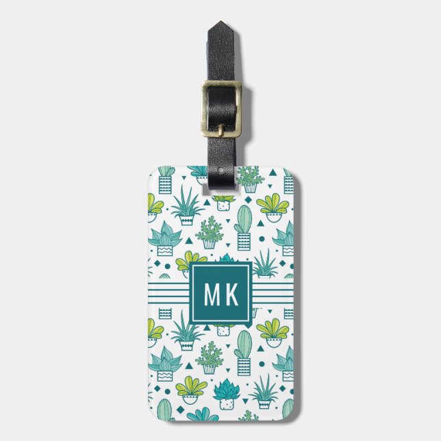 Grünes u. blaues Aquarellsucculent-Muster Gepäckanhänger (Vorderseite vertikal)
