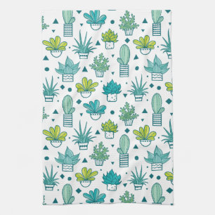 Grünes u. blaues Aquarellsucculent-Muster Handtuch
