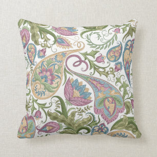 Grünes u. lila Paisley Blumenthrow-Kissen Kissen
