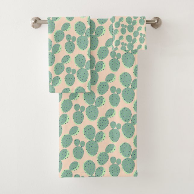 Grünes u. rosa Kaktus-Muster Badhandtuch Set (Insitu)