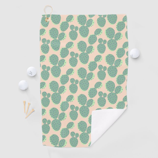 Grünes u. rosa Kaktus-Muster Golfhandtuch (Insitu)