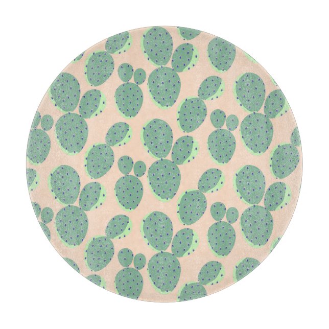 Grünes u. rosa Kaktus-Muster Schneidebrett (Vorderseite)