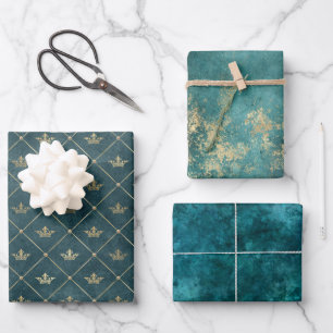 Grünes Umschlagpapier - Flachblatt Set 3 Geschenkpapier Set