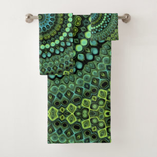 Grünes und Aquamarines Kaleidoskop Mandala Pattern Badhandtuch Set