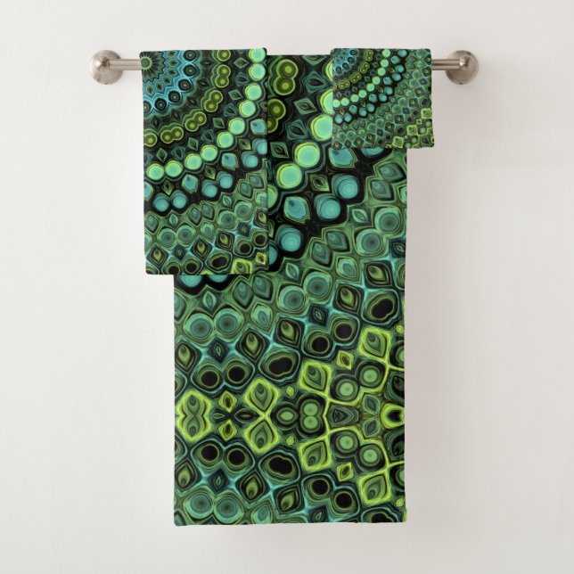 Grünes und Aquamarines Kaleidoskop Mandala Pattern Badhandtuch Set (Insitu)