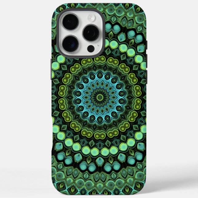 Grünes und Aquamarines Kaleidoskop Mandala Pattern iPhone 16 Pro Max Hülle (Rückseite)