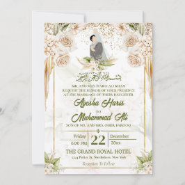 Grünes und Beige islamisches/muslimisches Hochzeit Einladung