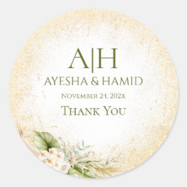 Grünes und Beige islamisches/muslimisches Hochzeit Runder Aufkleber