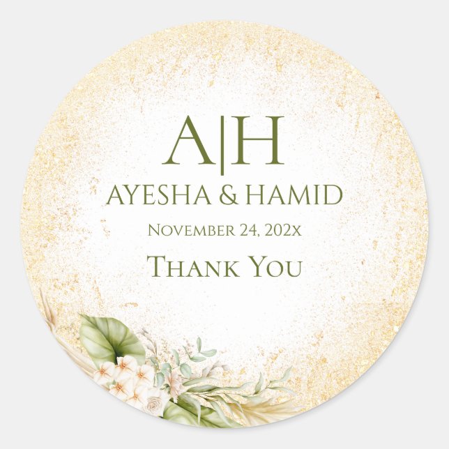 Grünes und Beige islamisches/muslimisches Hochzeit Runder Aufkleber (Vorderseite)